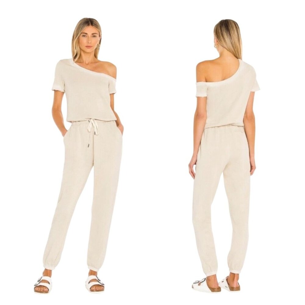 N:‎ Philanthropy Womens Queenie Small Beige Off-Shoulder Drawstring Jumpsuit
